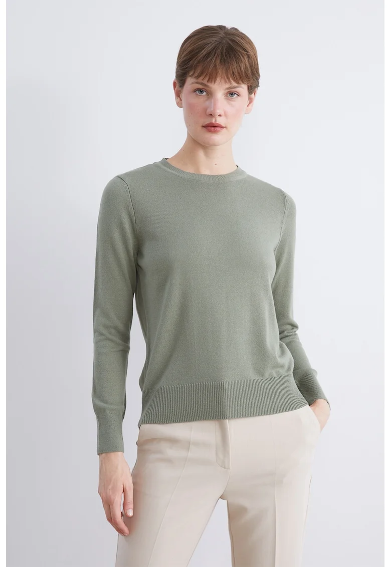 Pulover tricotat cu decolteu la baza gatului, Verde deschis