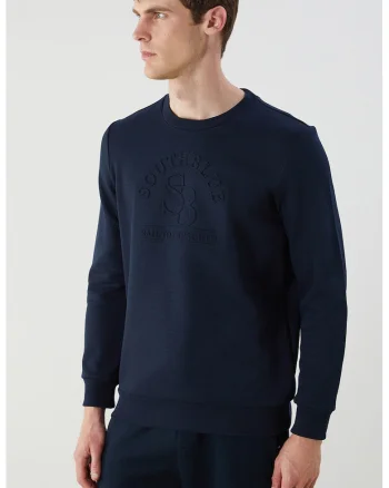 Bluza de trening cu decolteu la baza gatului, Bleumarin