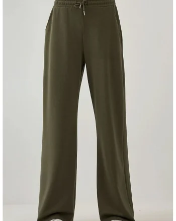 Pantaloni de trening,  croi larg, talie inalta, modal, Kaki
