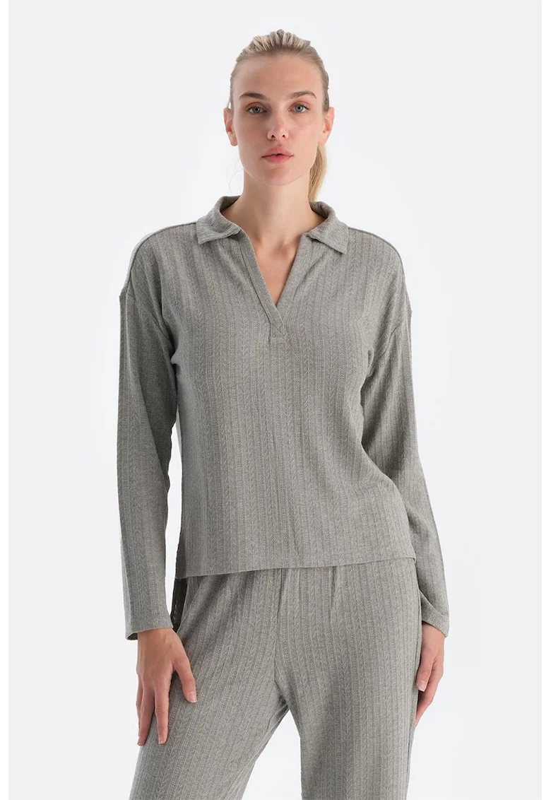 Bluza polo cu aspect texturat, Maro taupe deschis