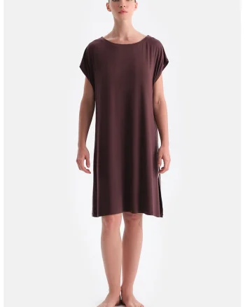 Rochie lejera uni cu maneci scurte, Maro inchis