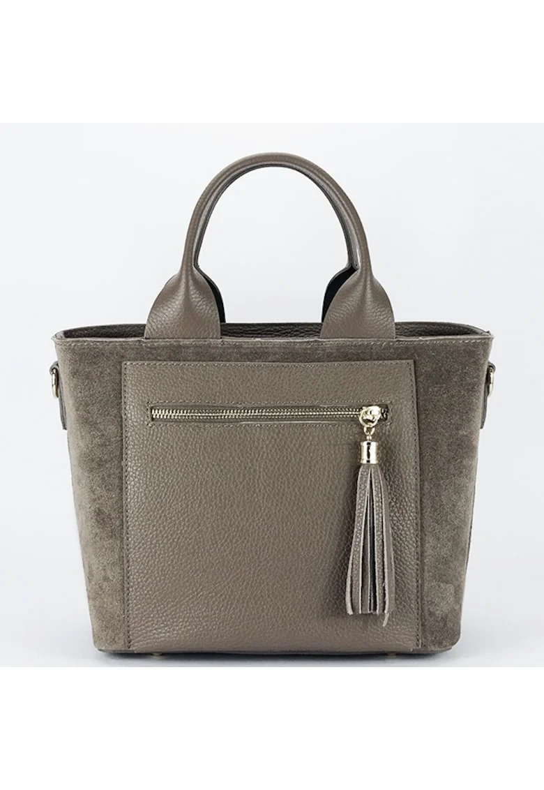 Geanta medie din piele naturala 1918 M9, Maro taupe, 22x25x12