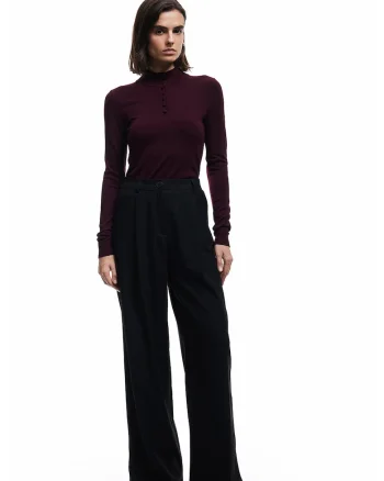 Pantaloni cu croiala ampla si talie inalta, Negru