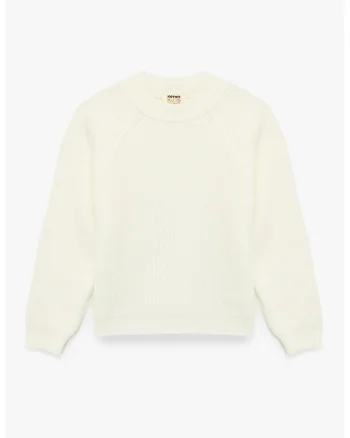 Pulover tricotat cu maneci raglan, Alb fildes
