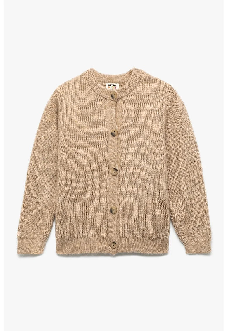 Cardigan tricotat cu nasturi, Maro deschis melange