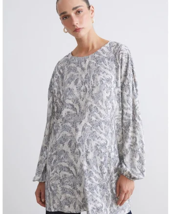 Bluza lejera cu imprimeu, Alb optic/Gri deschis melange