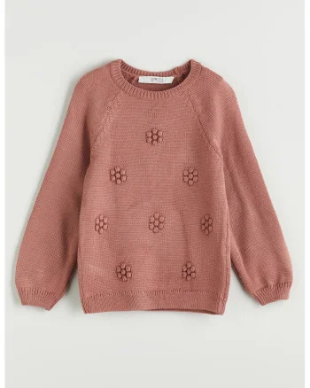 Pulover cu flori brodate, Roz prafuit