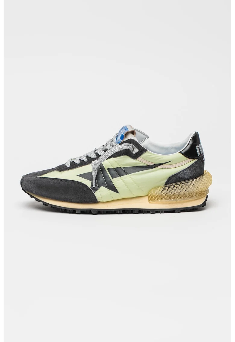 Pantofi sport Marathon din material textil cu insertii din piele, Verde deschis/Gri inchis