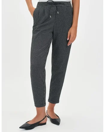 Pantaloni cu croiala ampla si talie ajustabila, Alb/Negru