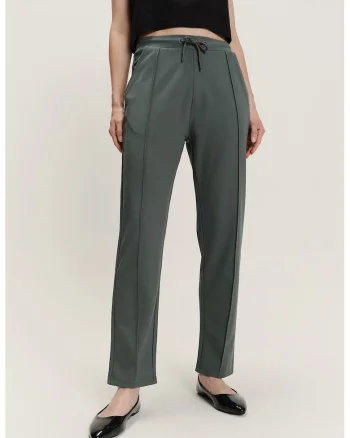 Pantaloni din amestec de modal cu talie ajustabila, Verde inchis
