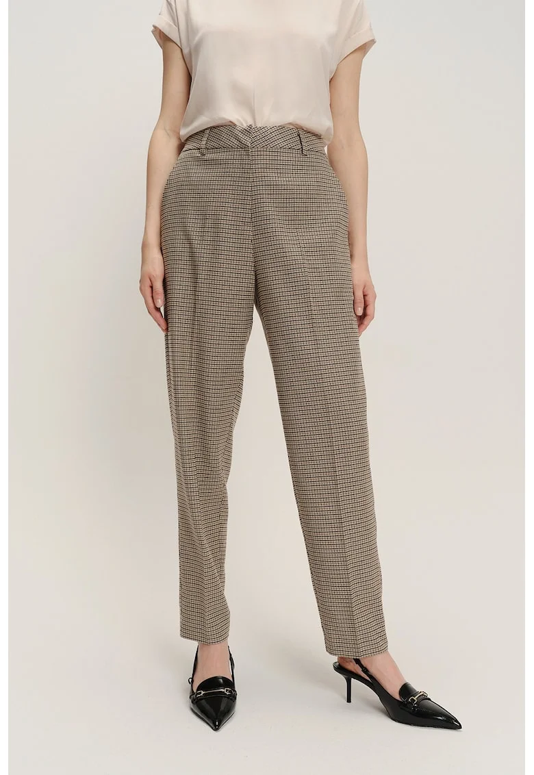 Pantaloni din amestec de modal si talie inalta, Negru/Maro/Bej