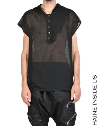 Tricou de vară ușor transparent asimetric fără mâneci, Negru