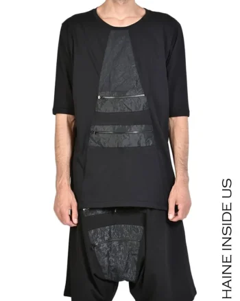 Tricou din bumbac oversize cu buzunare aplicate din nailon cu aspect șifonat, Negru