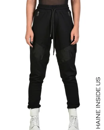 ,Pantaloni de tip jogger cu șnur în talie și fermoare laterale, Negru