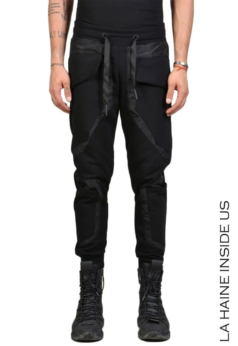 ,Pantaloni sport, buzunare aplicate și inserții de fâș, Negru
