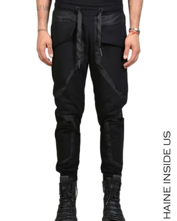 ,Pantaloni sport, buzunare aplicate și inserții de fâș, Negru