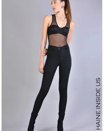 ,Pantaloni skinny cu închdiere prin nasture și fermoar, Negru