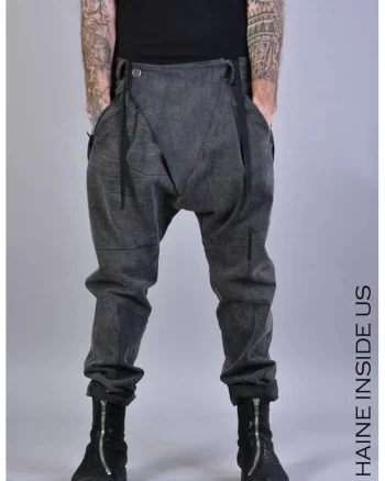,Pantaloni supradimensionați cu închidere prin nasture și șnur în talie, Gri
