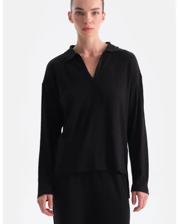 Bluza cu decolteu in V, Negru