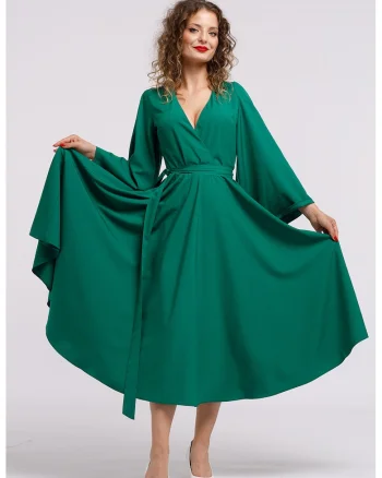 Rochie cu croiala petrecuta si decolteu in V, Verde padure