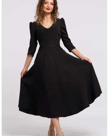 Rochie cu croiala in A si maneci bufante, Negru