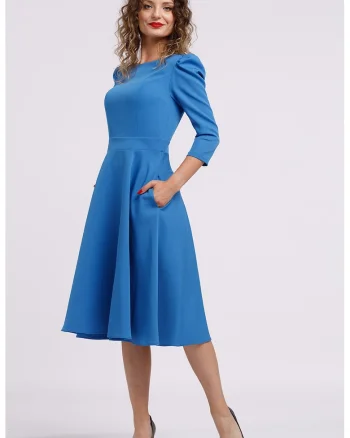 Rochie midi evazata cu fermoar, Albastru