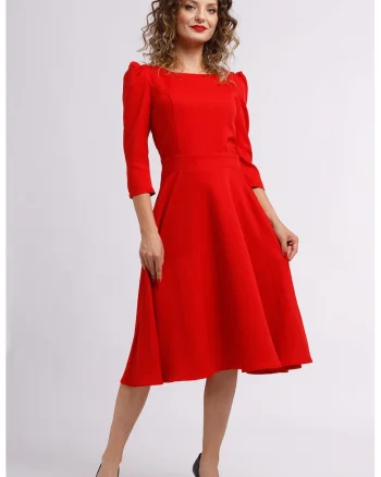 Rochie midi evazata cu fermoar, Rosu