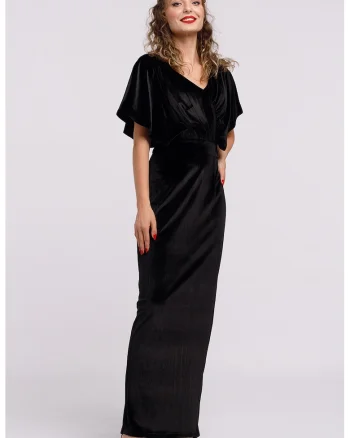 Rochie maxi catifelata cu decolteu in V, Negru