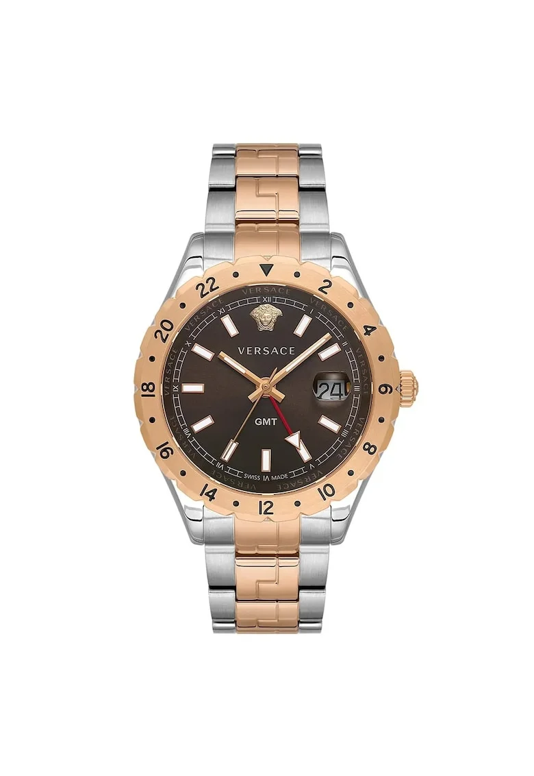 Ceas barbatesc  model V11040015, 42mm, curea metalizata aurie, cadran maro