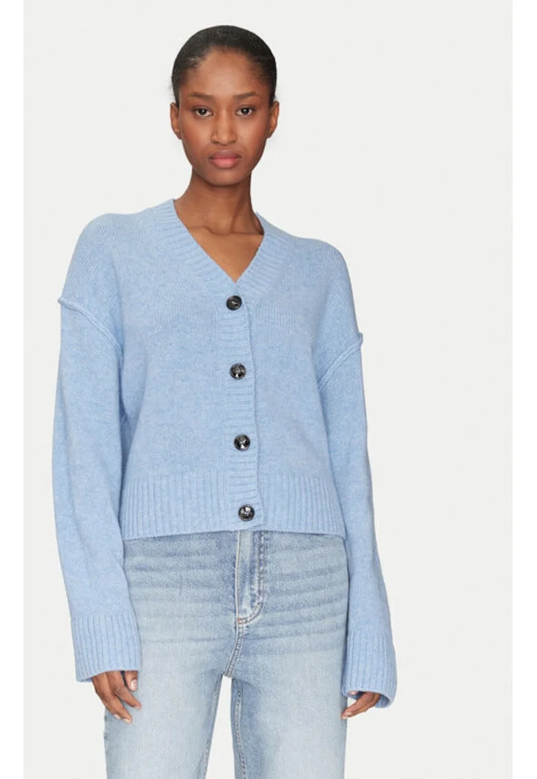 Cardigan dama,  305138323, Lana, Albastru, Albastru