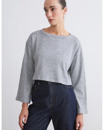 Pulover crop striat, Gri deschis