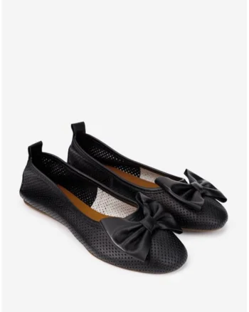 Balerini dama negre din piele perforata cu funda