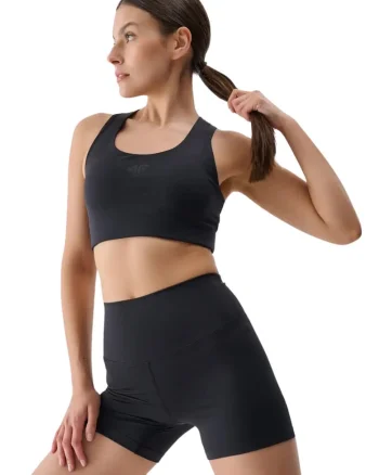 Colanti scurti de dama  negru intens, talie inalta, croiala slim, poliester,