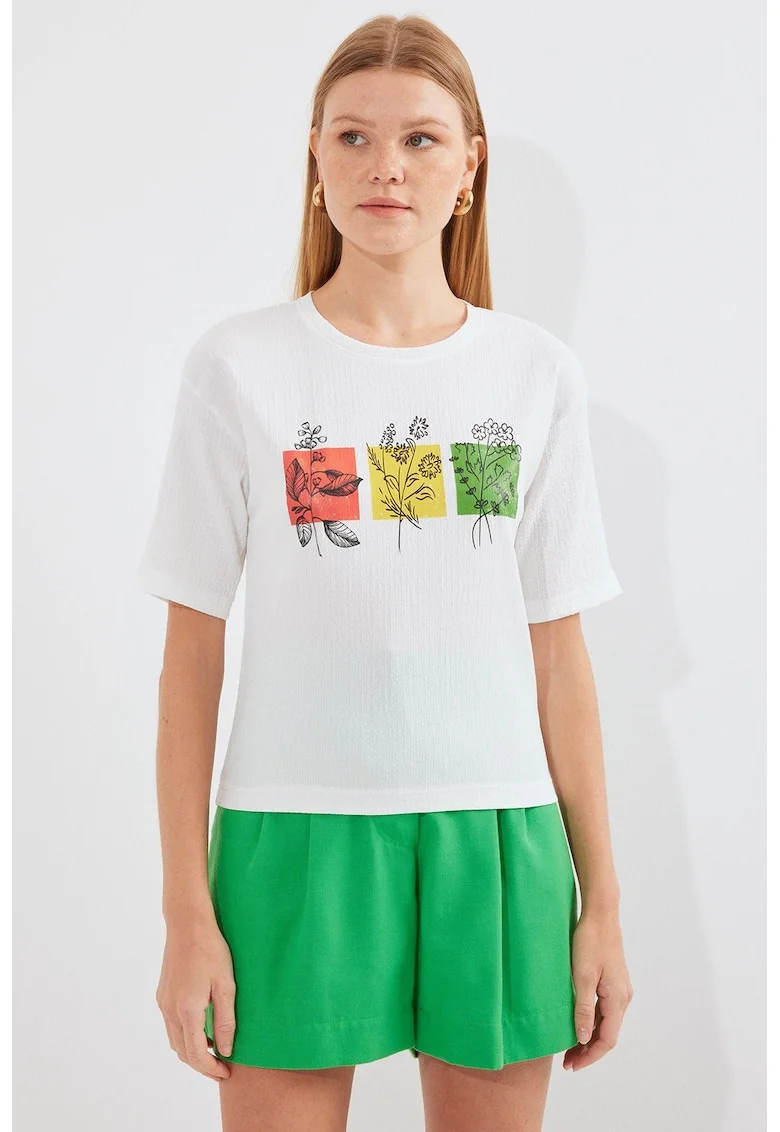 Tricou dama HiCCUP cu imprimeu alb, Alb