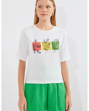 Tricou dama HiCCUP cu imprimeu alb, Alb