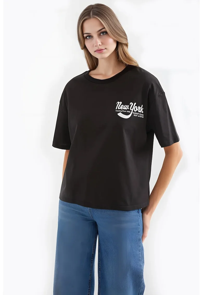 Tricou dama HiCCUP, croiala lejera, negru, bumbac, Negru