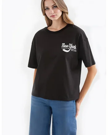 Tricou dama HiCCUP, croiala lejera, negru, bumbac, Negru