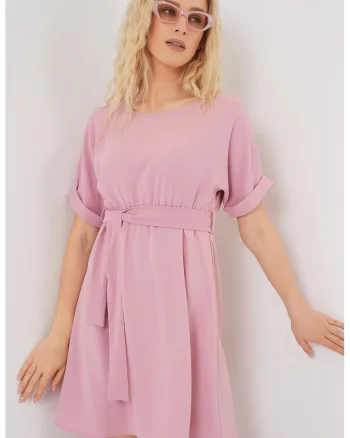 Rochie mini dama HiCCUP, cu cordon, poliester/elastan, roz