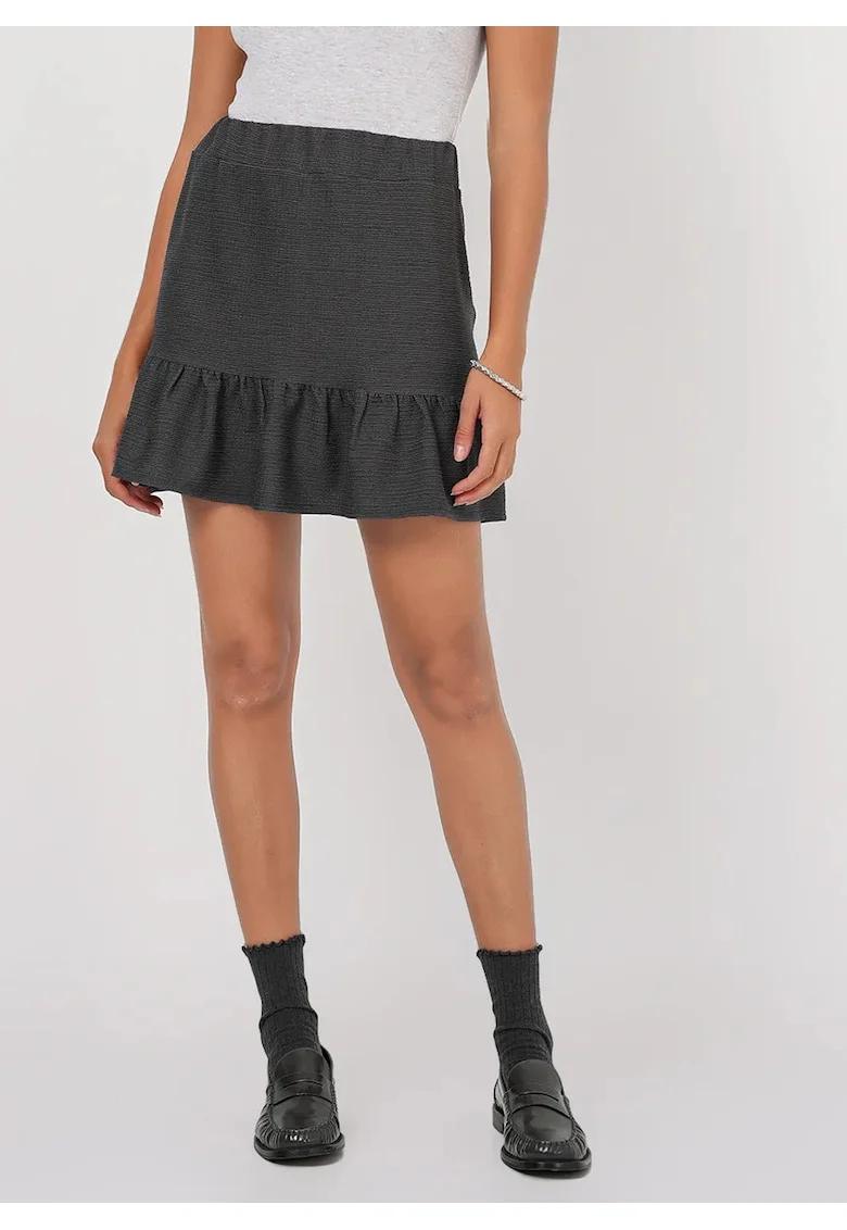 Fusta mini, HiCCUP, texturata, detalii cu volane, gri, poliester-lycra