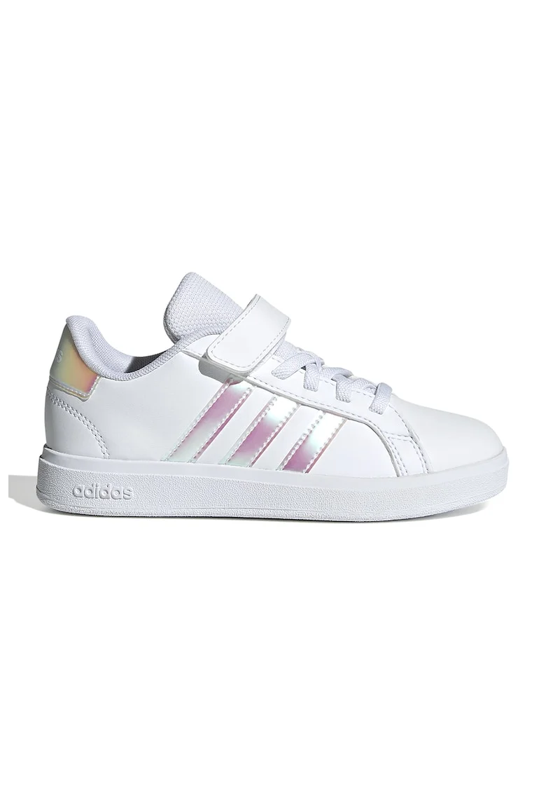 Pantofi sport din piele ecologica cu velcro Grand Court, Alb/Roz/Argintiu