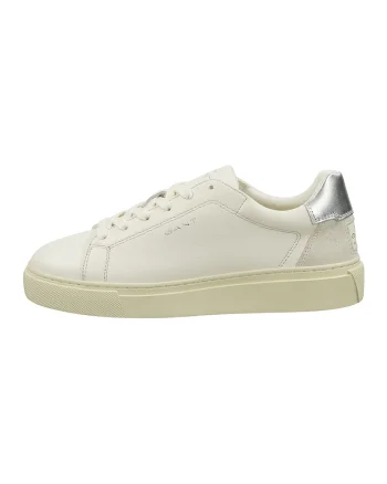 Pantofi sport din piele si piele intoarsa cu logo Julice, Alb/Argintiu