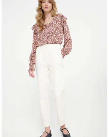 Pantaloni conici cu talie inalta, Alb murdar