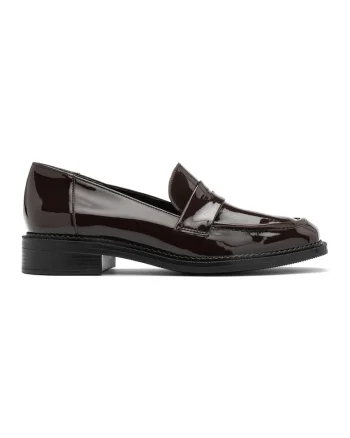 Pantofi loafer de piele ecologica lacuita, Maro inchis