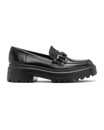 Pantofi loafer de piele cu logo, Negru