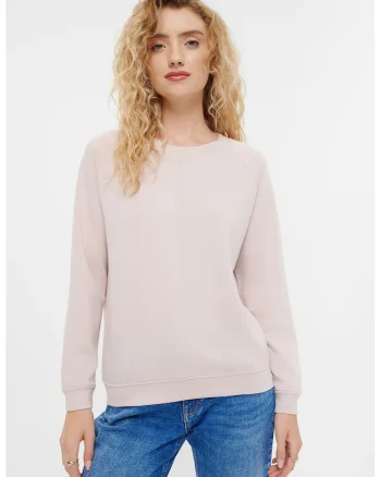 Bluza de trening cu decolteu la baza gatului si maneci raglan, Bej deschis