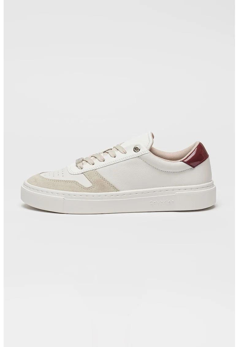 Pantofi sport cu sireturi si insertii din piele intoarsa Cupsole, Gri deschis/Alb murdar/Violet pruna