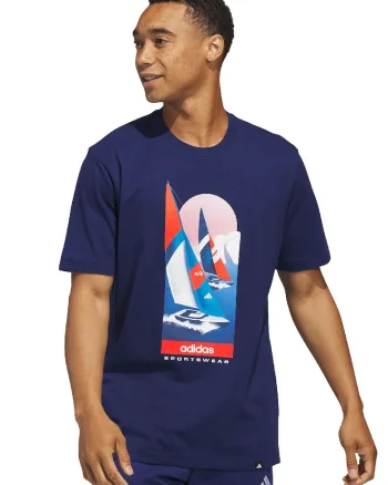 Tricou cu imprimeu grafic Sailing, Portocaliu/Bleumarin