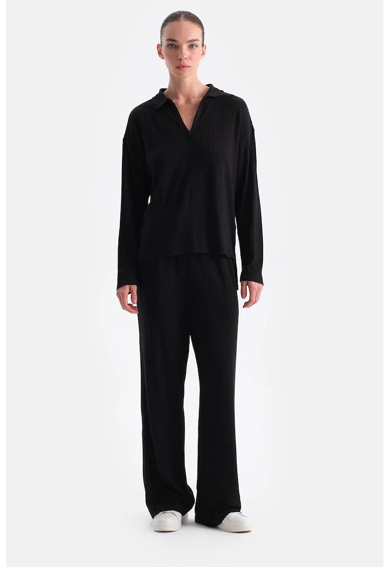 Pantaloni relaxed fit cu snururi de ajustare, Negru