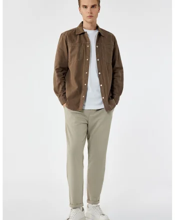 Pantaloni conici cu model uni, Bej deschis