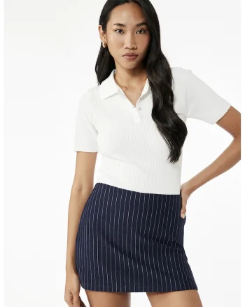 Pulover polo slim fit, Alb